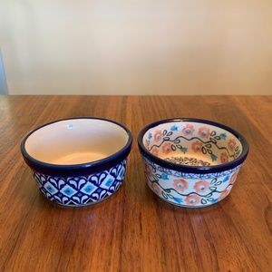 Pair of Polish Pottery Boleslawiec Handmade Condiment Cups